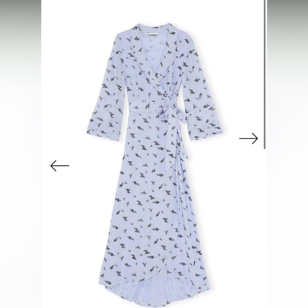GANNI Goergette wrap dress blue women’s small